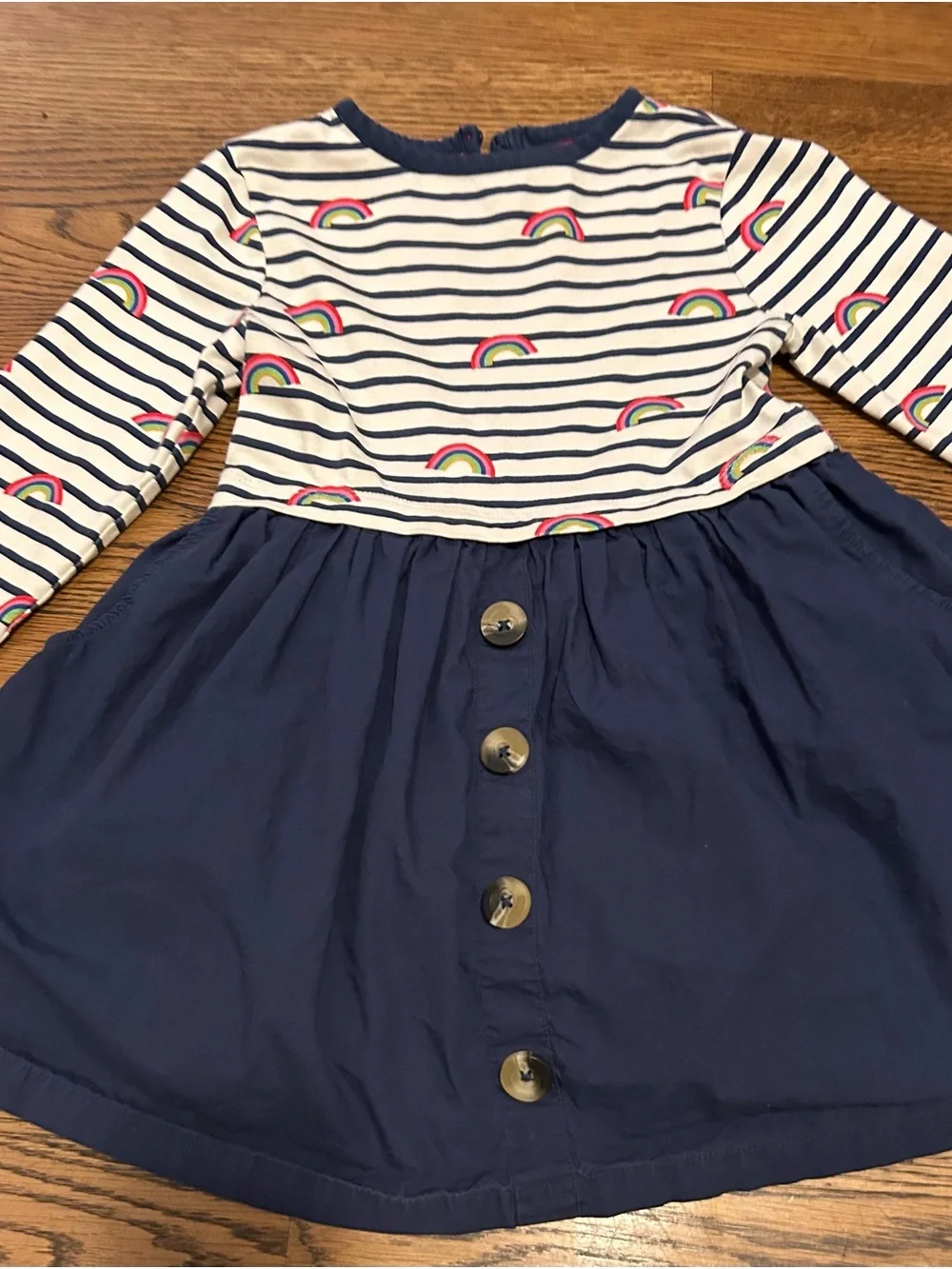 Mini Boden Rainbow and Stripes hopscotch dress with gathered skirt